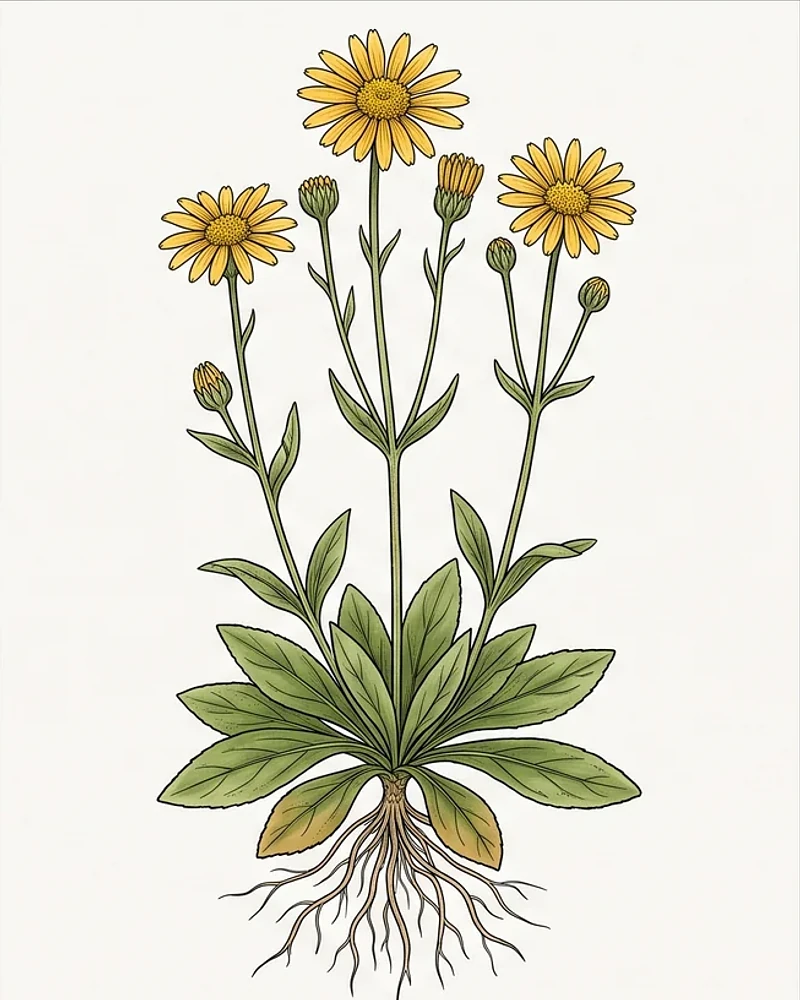 Lámina botánica de hábito de Heterotheca inuloides.